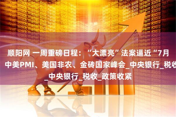 顺阳网 一周重磅日程：“大漂亮”法案逼近“7月4日”大限，中美PMI、美国非农、金砖国家峰会_中央银行_税收_政策收紧